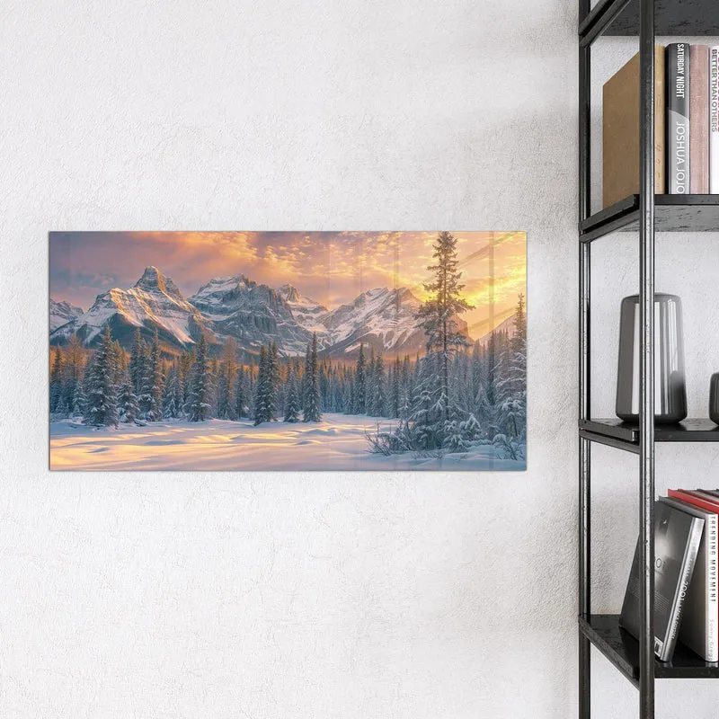 Magnettafel - Winterwald vor Bergen