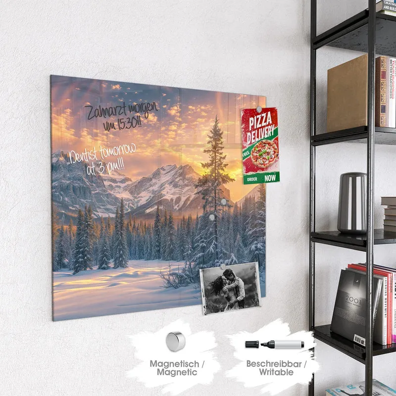 Magnettafel - Winterwald vor Bergen