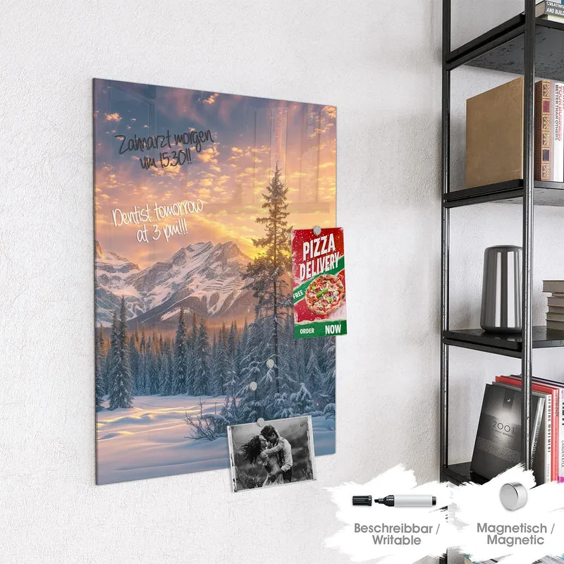 Magnettafel - Winterwald vor Bergen
