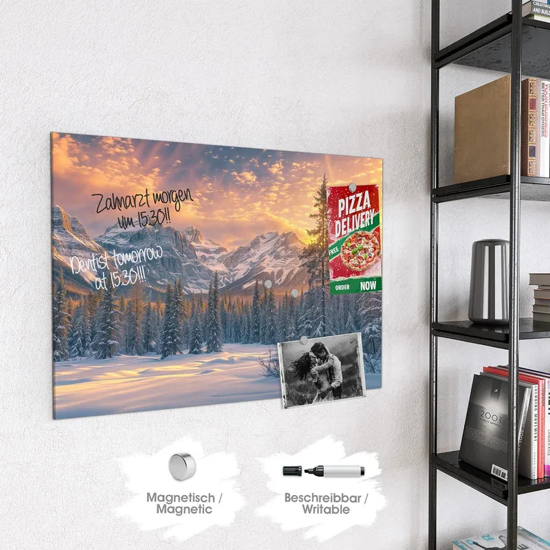 Magnettafel - Winterwald vor Bergen