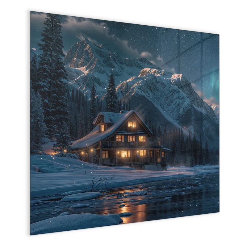 Magnettafel - Berghütte im Winter