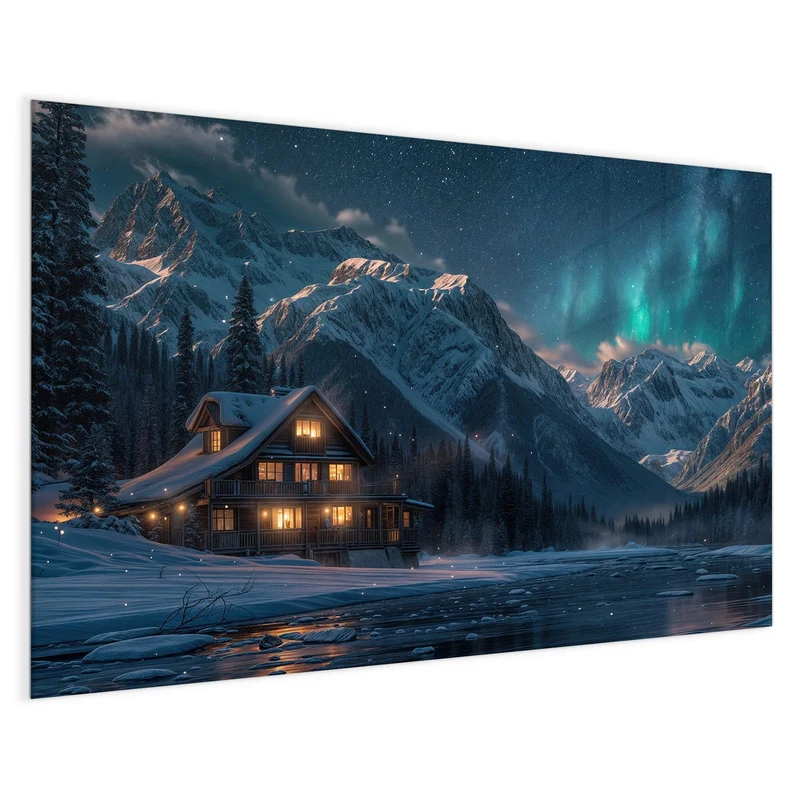 Magnettafel - Berghütte im Winter