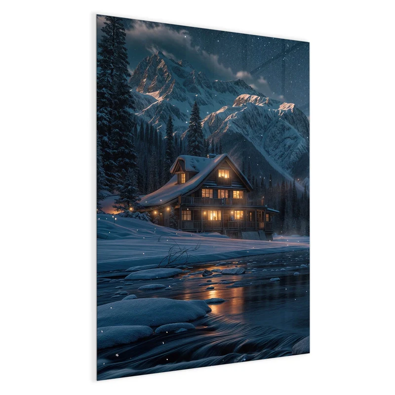 Magnettafel - Berghütte im Winter