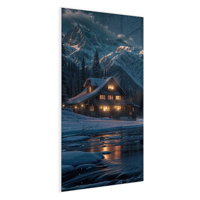 Magnettafel - Berghütte im Winter