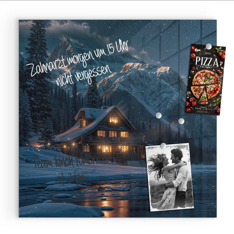 Magnettafel - Berghütte im Winter