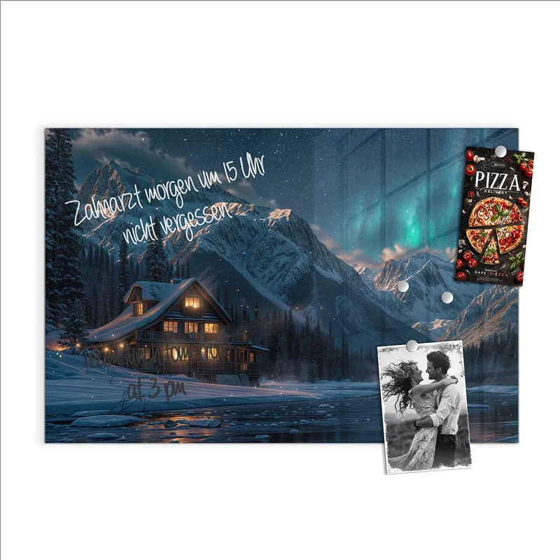 Magnettafel - Berghütte im Winter