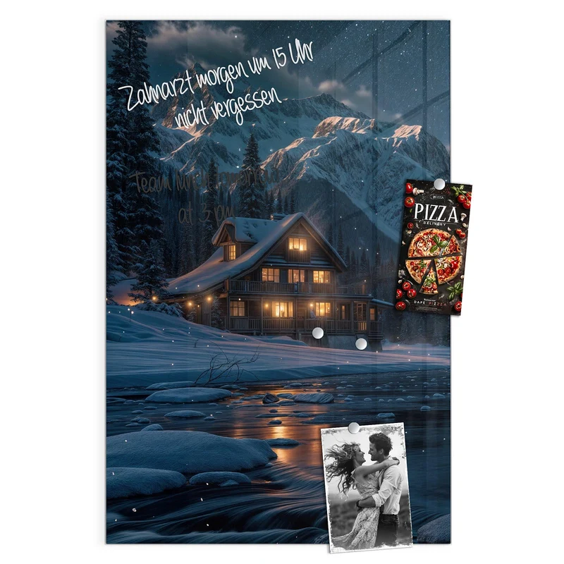 Magnettafel - Berghütte im Winter