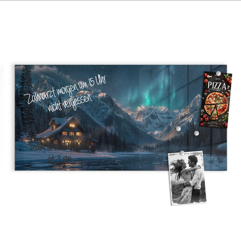 Magnettafel - Berghütte im Winter