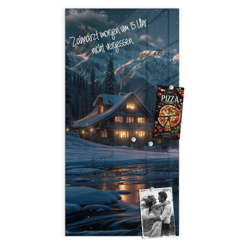 Magnettafel - Berghütte im Winter