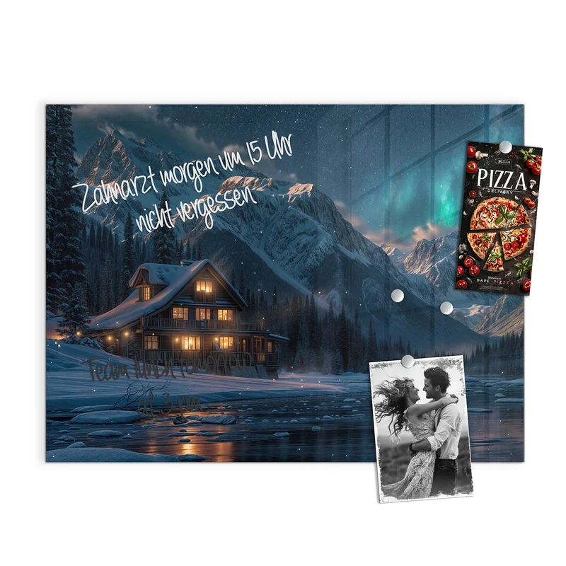 Magnettafel - Berghütte im Winter