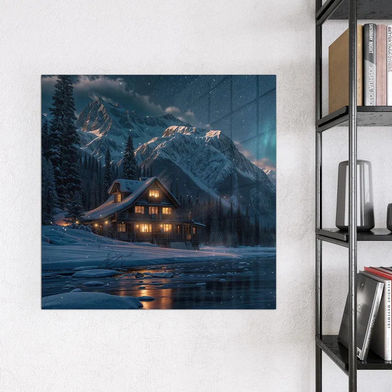 Magnettafel - Berghütte im Winter