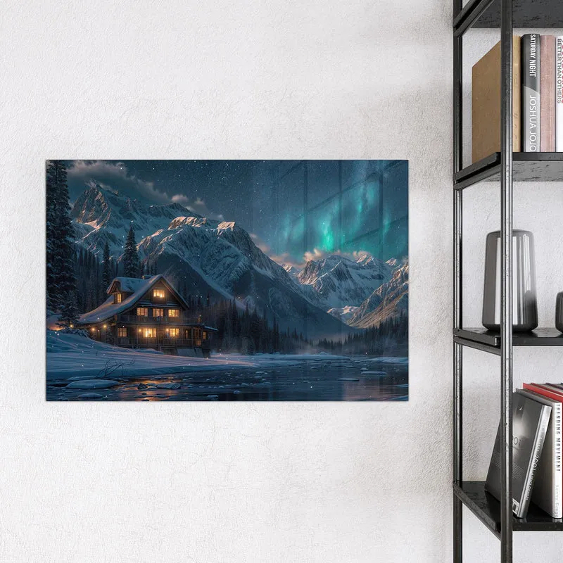Magnettafel - Berghütte im Winter