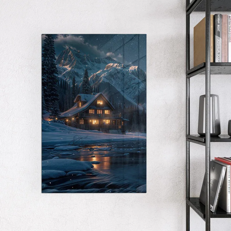Magnettafel - Berghütte im Winter