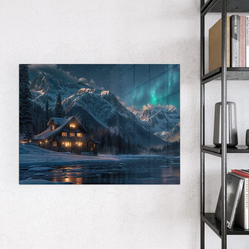 Magnettafel - Berghütte im Winter