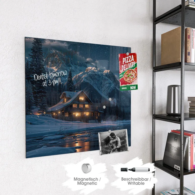 Magnettafel - Berghütte im Winter