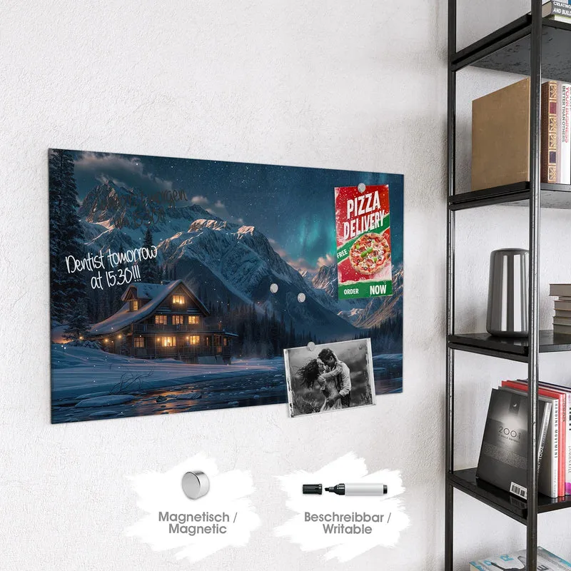 Magnettafel - Berghütte im Winter