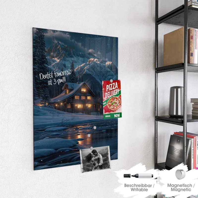 Magnettafel - Berghütte im Winter