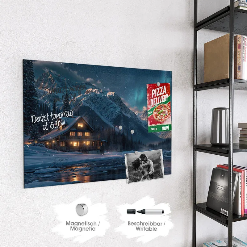 Magnettafel - Berghütte im Winter