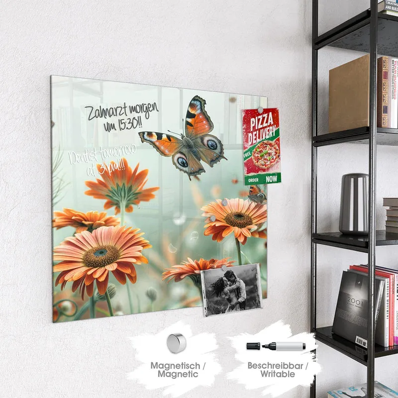 Magnettafel - Falter und Gerbera