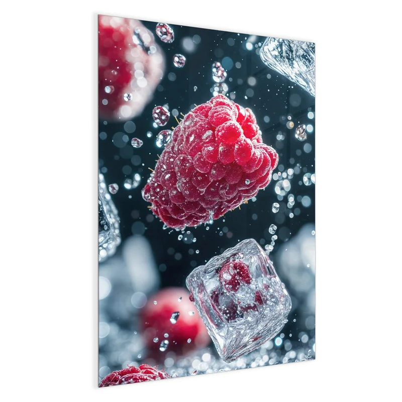 Magnettafel - Himbeeren und Eiswürfel