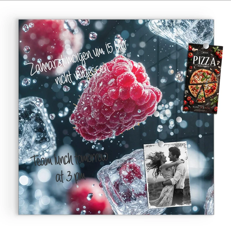 Magnettafel - Himbeeren und Eiswürfel