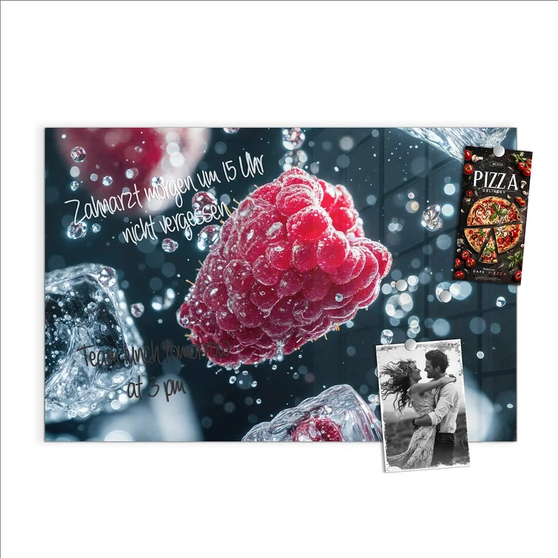 Magnettafel - Himbeeren und Eiswürfel