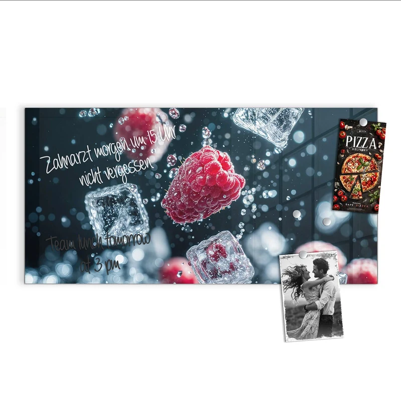 Magnettafel - Himbeeren und Eiswürfel