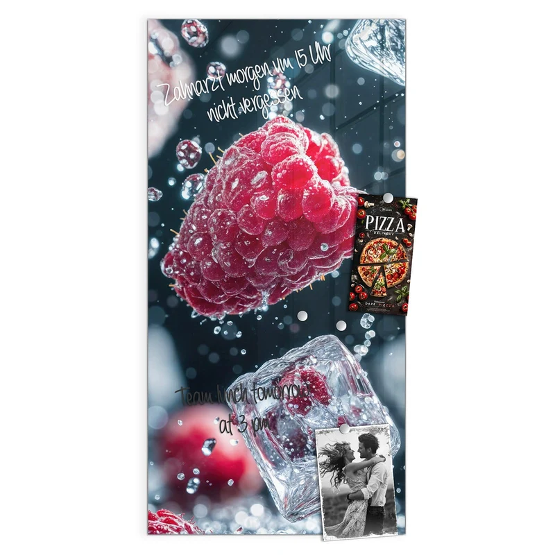 Magnettafel - Himbeeren und Eiswürfel