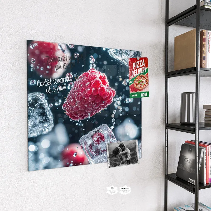 Magnettafel - Himbeeren und Eiswürfel