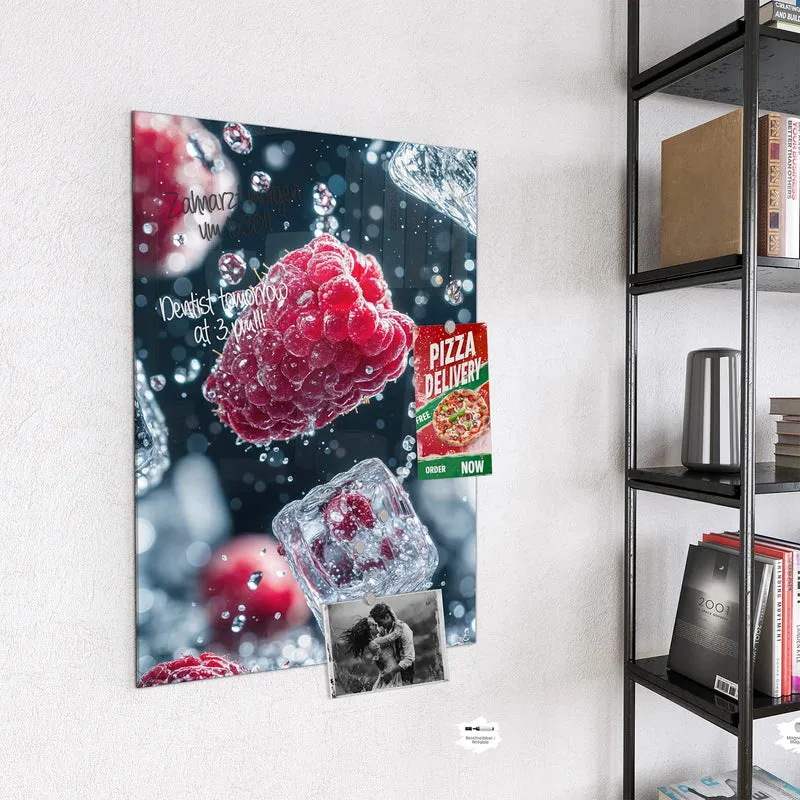 Magnettafel - Himbeeren und Eiswürfel