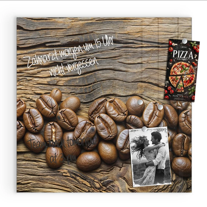 Magnettafel - Kaffeebohnen auf Altholz