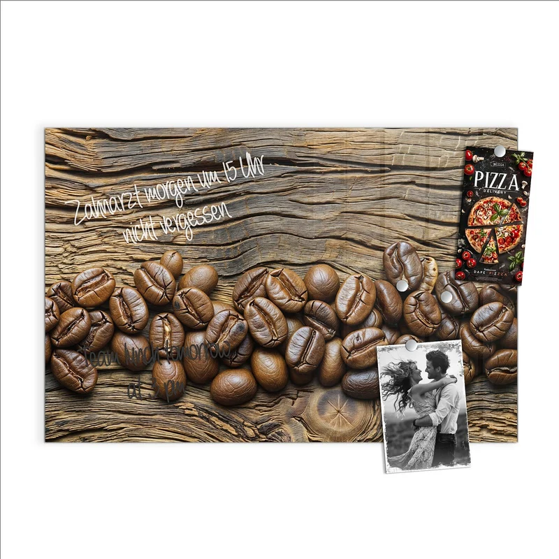 Magnettafel - Kaffeebohnen auf Altholz