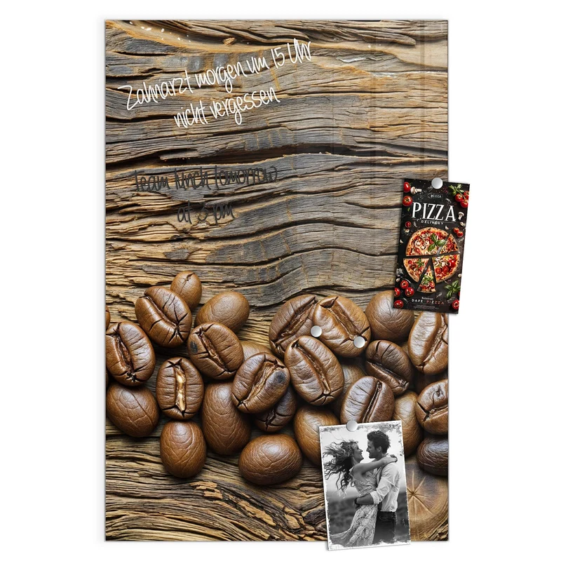 Magnettafel - Kaffeebohnen auf Altholz