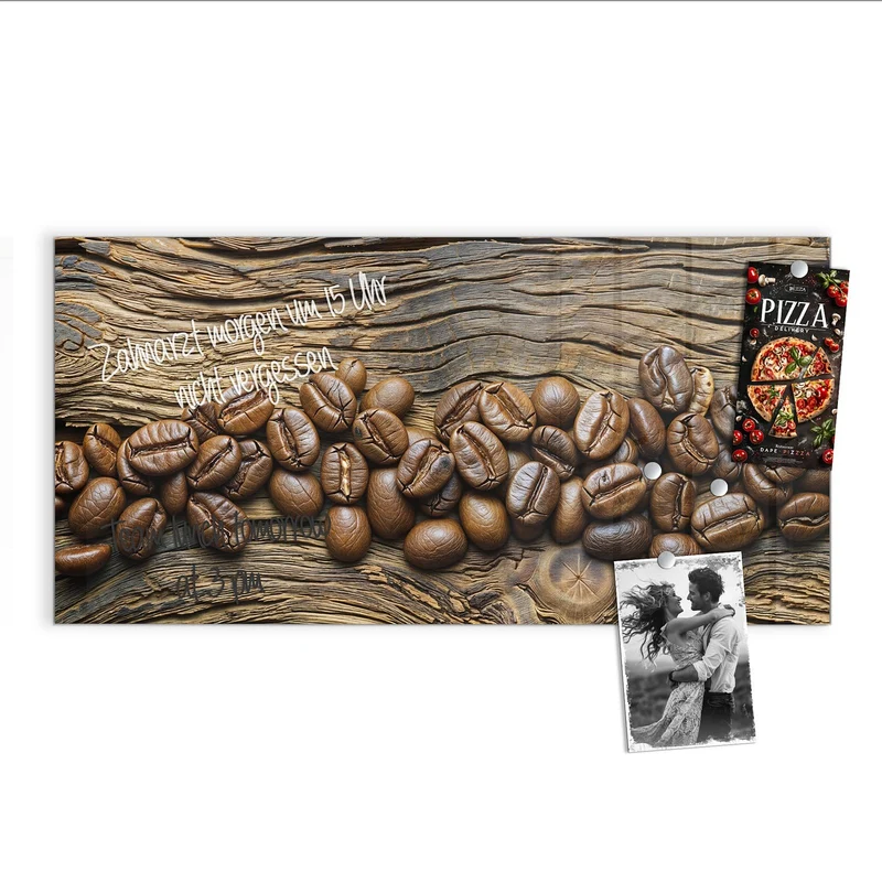 Magnettafel - Kaffeebohnen auf Altholz