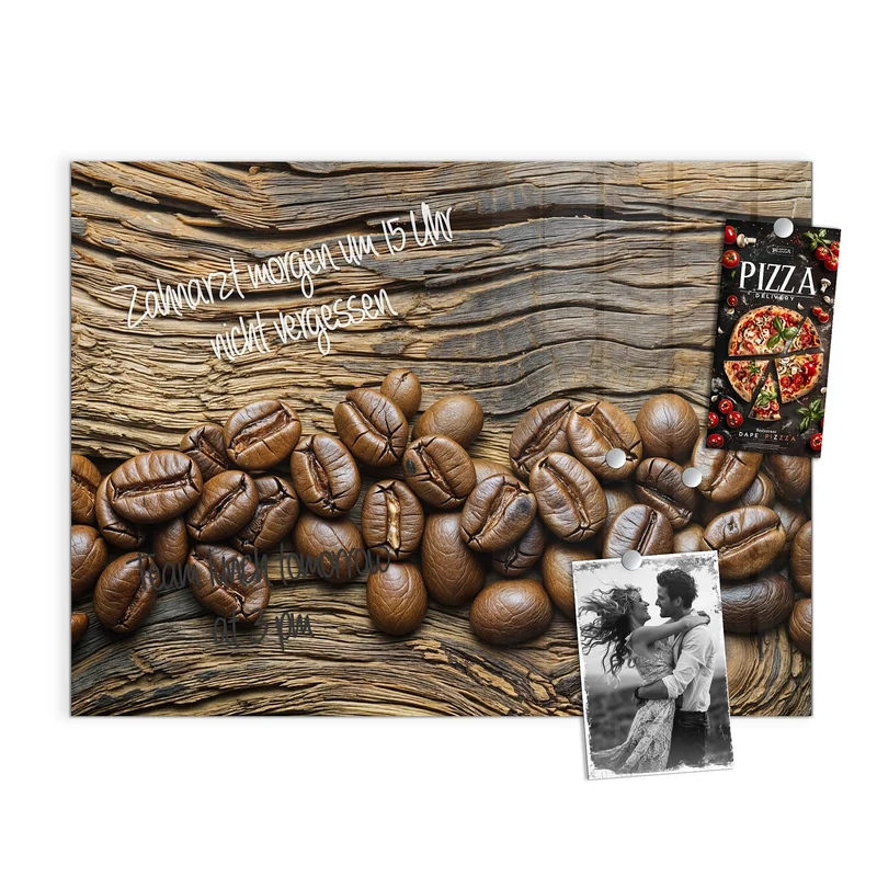 Magnettafel - Kaffeebohnen auf Altholz