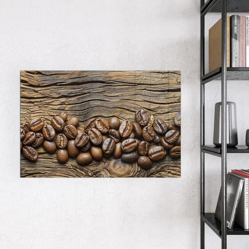 Magnettafel - Kaffeebohnen auf Altholz