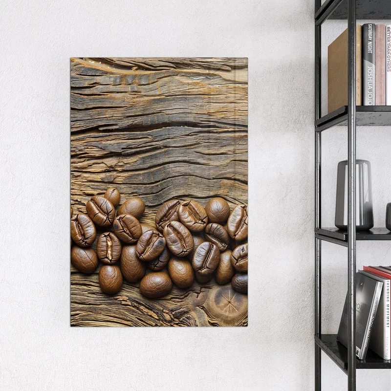 Magnettafel - Kaffeebohnen auf Altholz