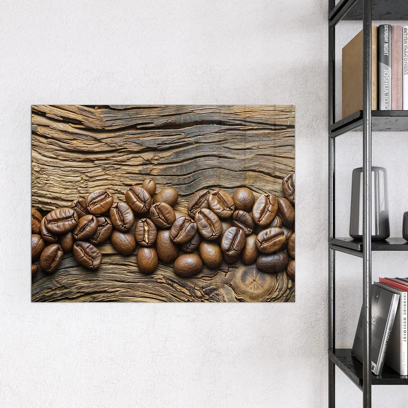 Magnettafel - Kaffeebohnen auf Altholz