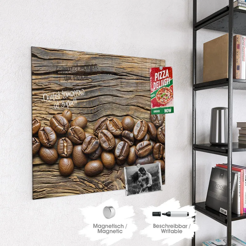 Magnettafel - Kaffeebohnen auf Altholz