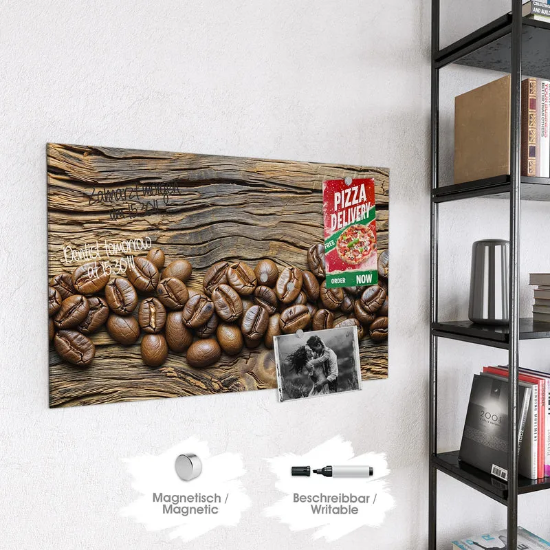 Magnettafel - Kaffeebohnen auf Altholz