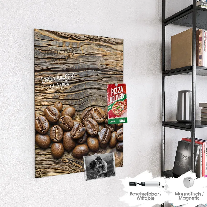 Magnettafel - Kaffeebohnen auf Altholz