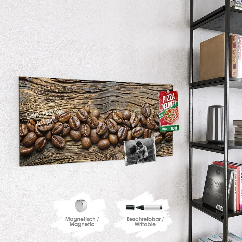 Magnettafel - Kaffeebohnen auf Altholz