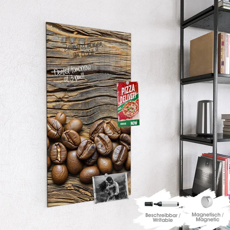 Magnettafel - Kaffeebohnen auf Altholz