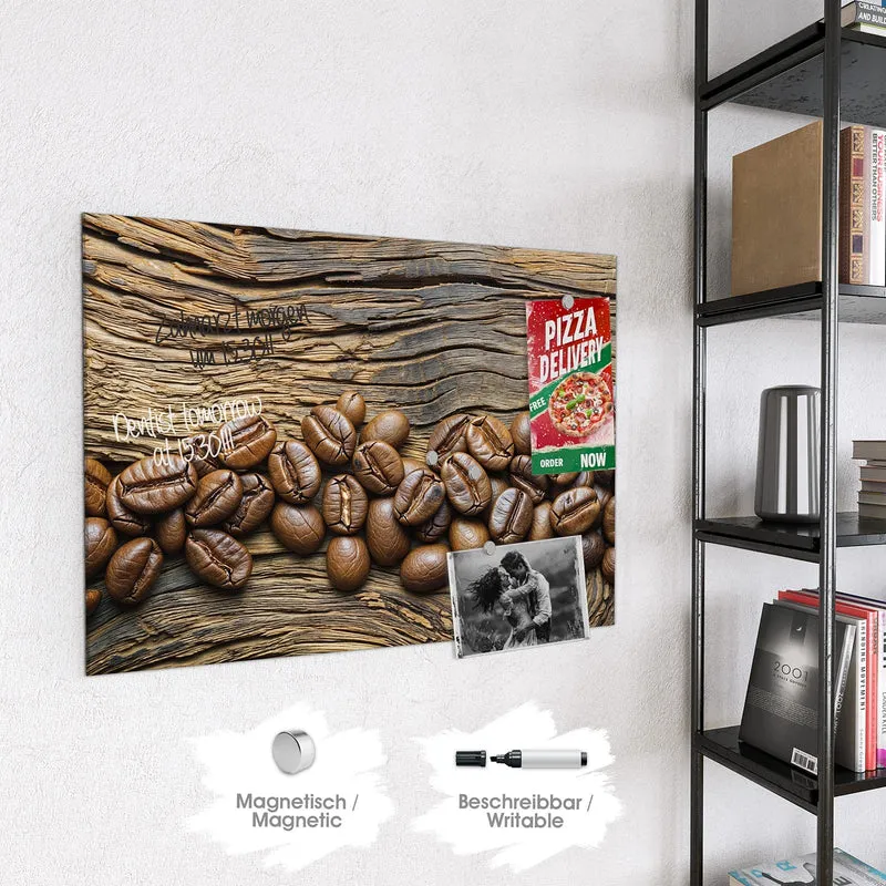 Magnettafel - Kaffeebohnen auf Altholz