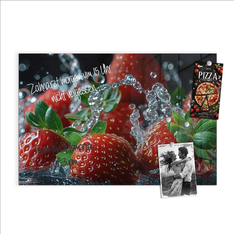 Magnettafel - Erdbeeren mit Tropfen