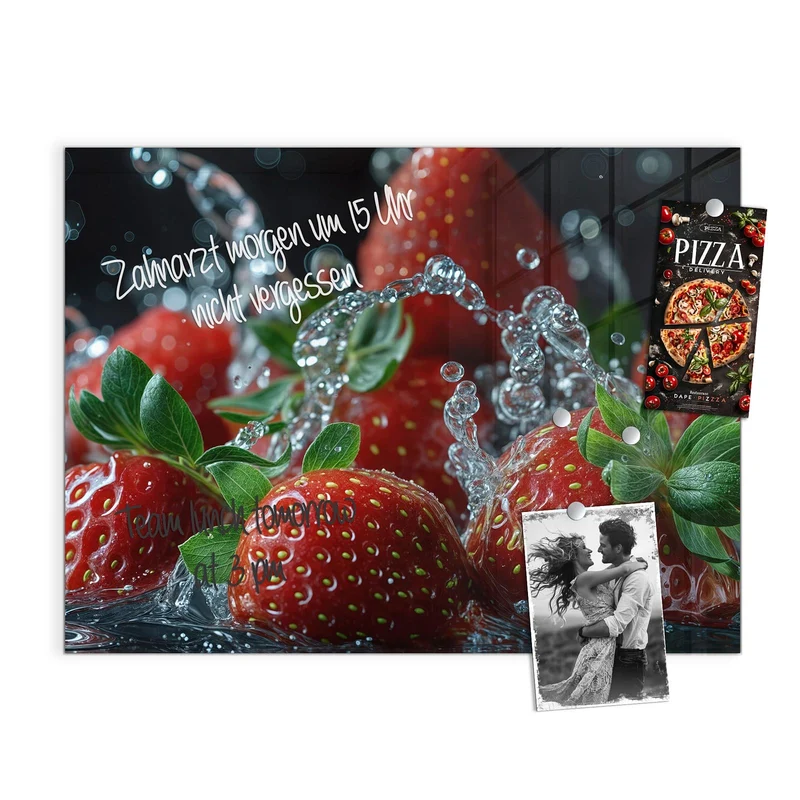 Magnettafel - Erdbeeren mit Tropfen