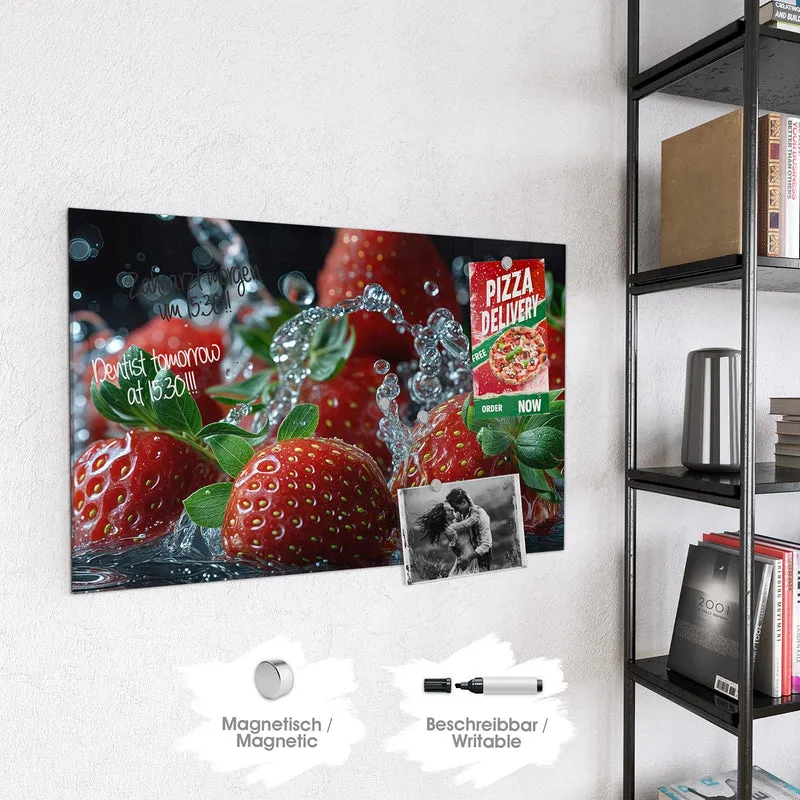 Magnettafel - Erdbeeren mit Tropfen
