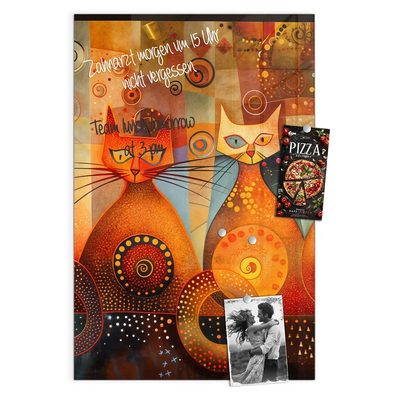 Magnettafel - Drei Katzen in Orange