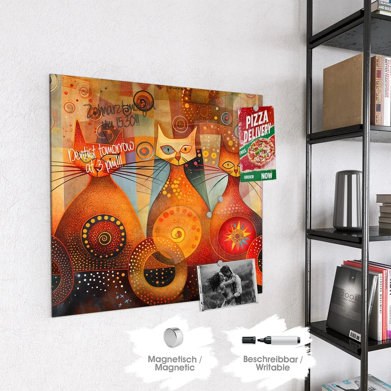 Magnettafel - Drei Katzen in Orange