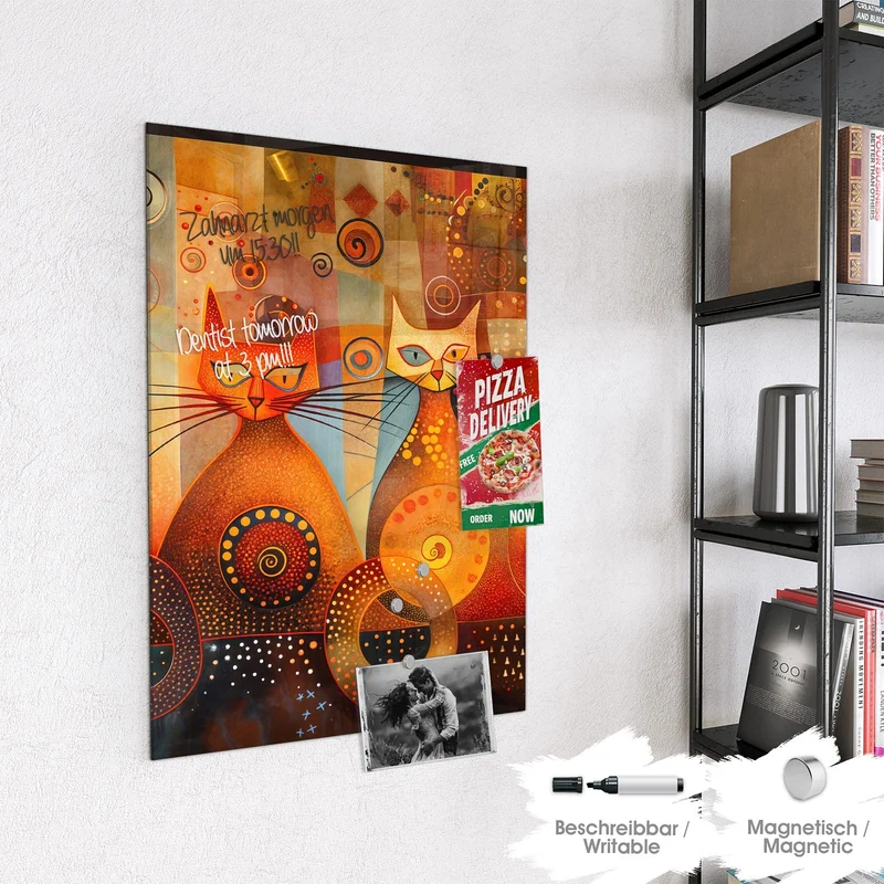 Magnettafel - Drei Katzen in Orange